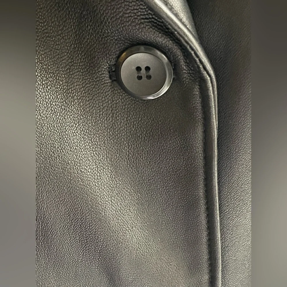 BGSD Women Danielle Black 100% Lambskin Leather Walking Button Up Coat - Picture 5 of 15